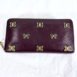 Fossil Logan Butterfly Burgundy Leather Clutch Zip Around Wallet Organizer